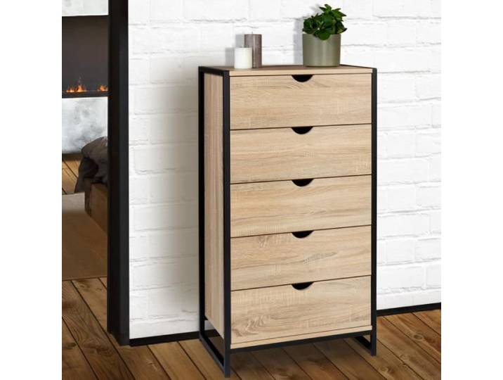 IDMARKET Chiffonnier 5 tiroirs DETROIT 60x30x90 cm commode semainier design industriel