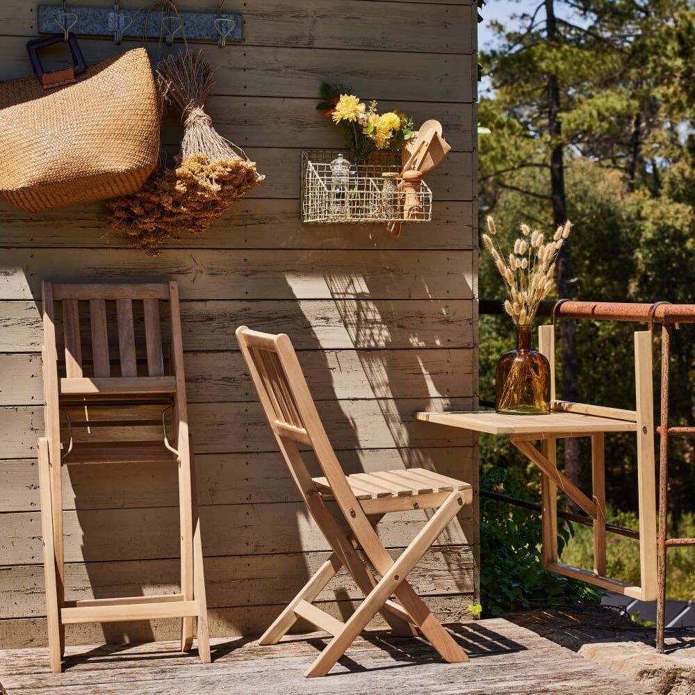 Defora Home Ensemble de balcon table suspendue + 2 chaises de balcon pliantes Marron 52x85x40cm