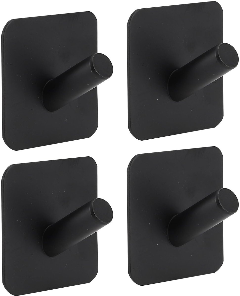 Dailygoods Zelfklevende Wandhaken - Set van 4 - Zwart