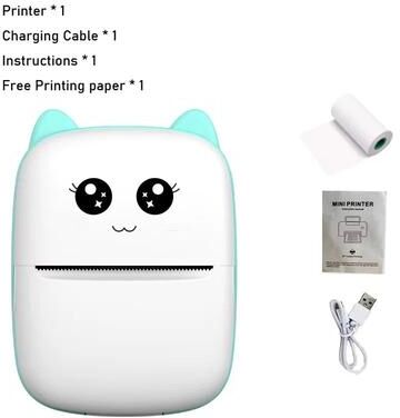 Inspired Living Mini Cat Portable Thermal Printer Pocket Bluetooth Photo & Label Printer For IOS & Android blue