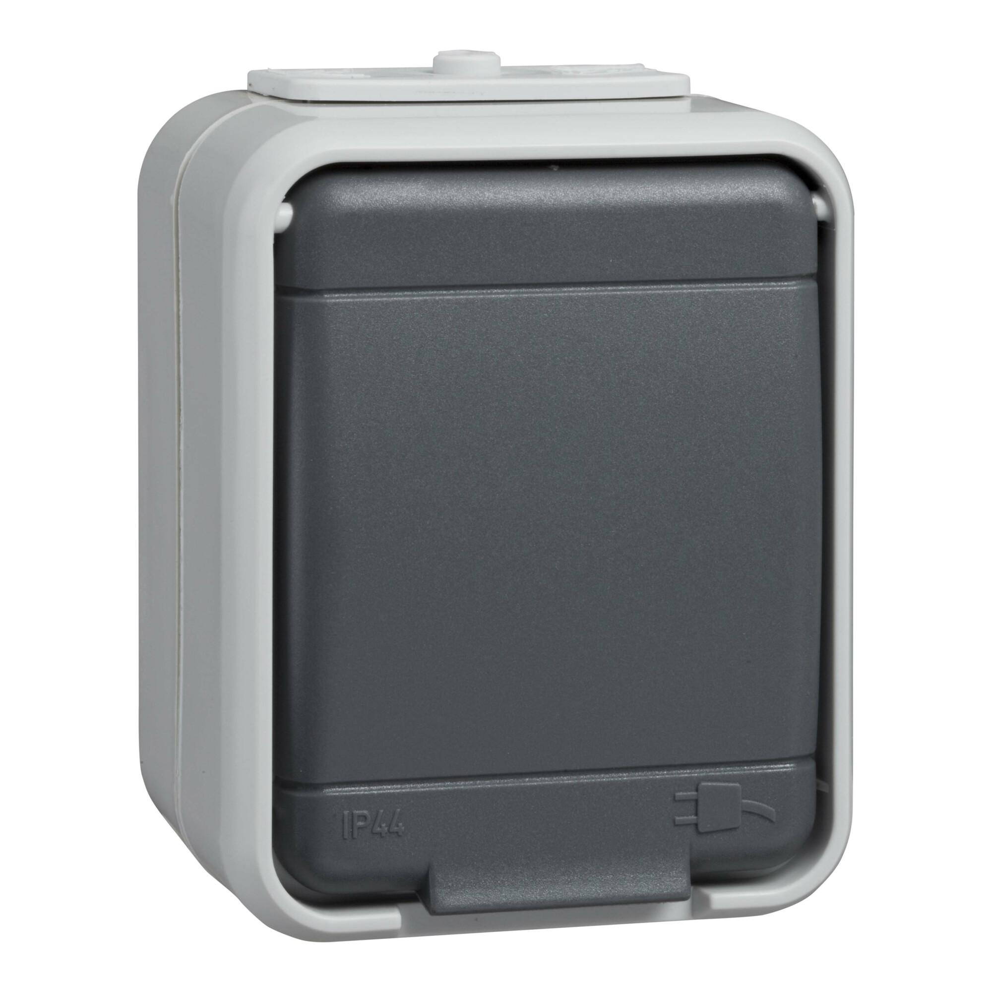 Elso Steckdose 1-f. AP44 licht-/basaltgrau 445009 ; Schneider)
