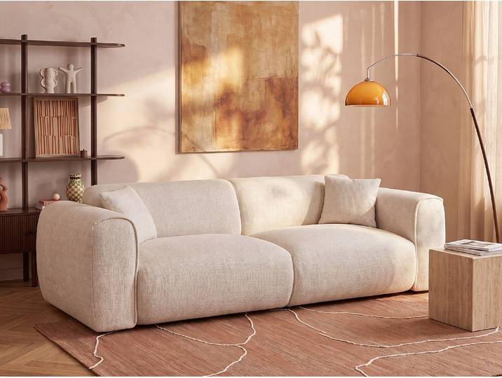Sofa 4-Sitzer mit Matratze Schlafplatz 160 cm - Strukturstoff - Beige - POGNIA