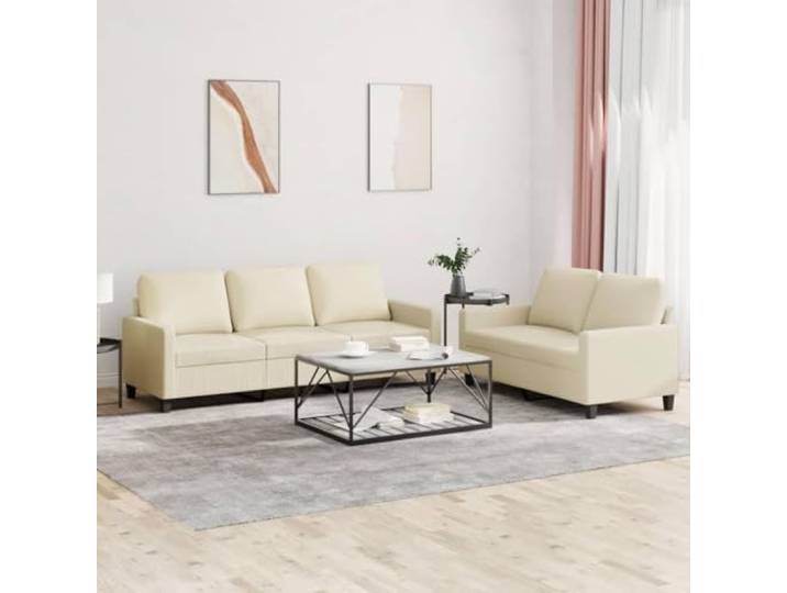HEFZGDB 2-TLG. Sofagarnitur mit Kissen Creme Kunstleder, Langlebiges Schmutzabweisendes Sofa Set mit Robustem Gestell, Bequeme Polsterung für Entspannung und Gemütlichkeit, Modernes