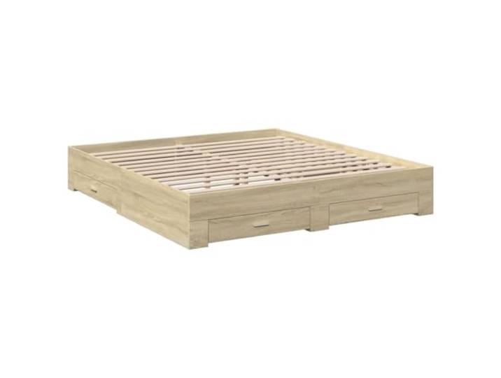 KTHLBRH Bettgestell mit Schubladen, Sonoma-Eiche, 200 x 200 cm Bettgestell mit Stauraum, 4 Schubladen inklusive, Latten aus Sperrholz, Montage erforderlich
