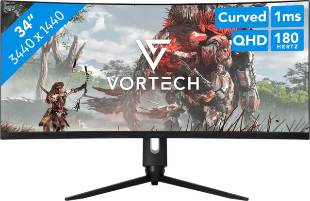 Vortech Pro 34 inch Quad HD Curved Monitor met 180Hz verversingssnelheid
