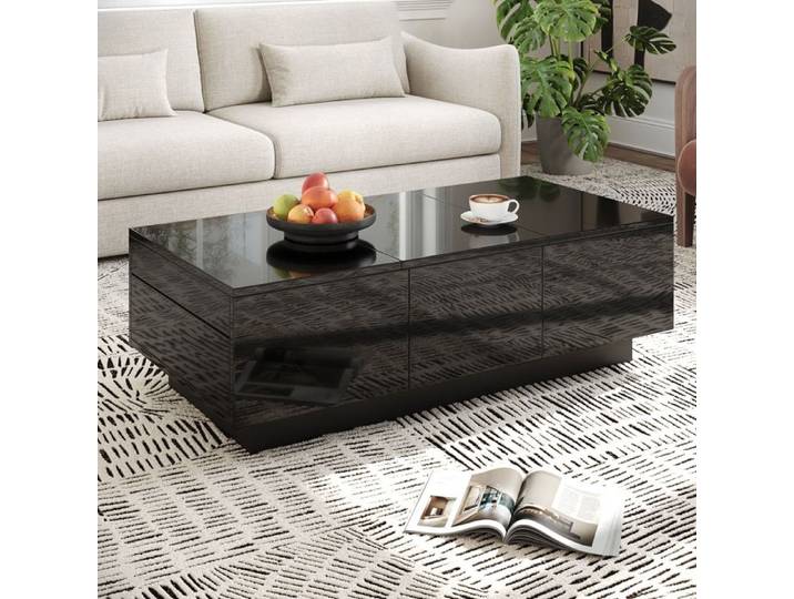 Table Basse - Moderne - Noir Haute Brillance - 1 Tiroir - 100x50x31cm