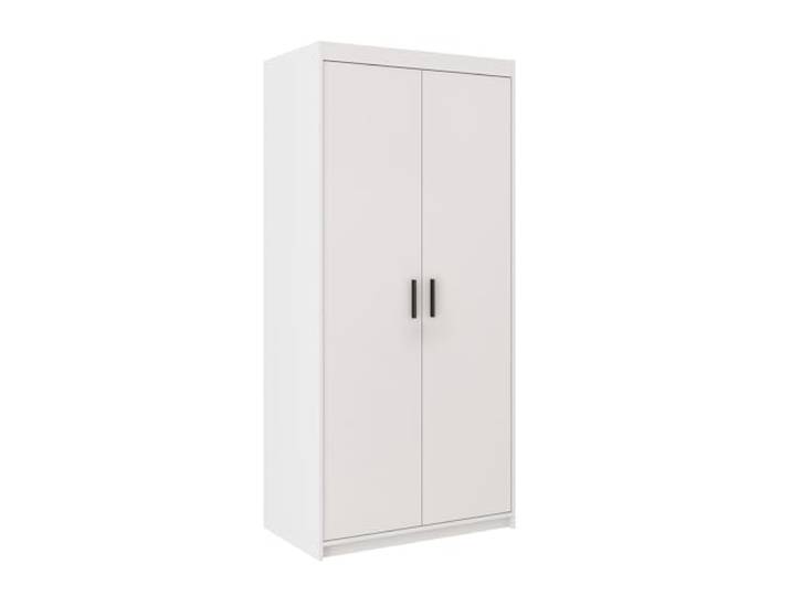 AXLIVING Weißen Kleiderschrank Storicos 2D 89,7cm Breite, 2 türiger Praktische Aufteilung: 2 Türen, 7 Fächer, 1 Kleiderstange. Laminierte Platten. HDF-Rückwand. Melaminbeschichtete Kanten.