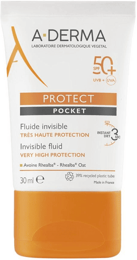 A-Derma Protect Pocket Fluido Solare Viso Invisibile SPF 50+ Protezione Molto Alta 30 ml