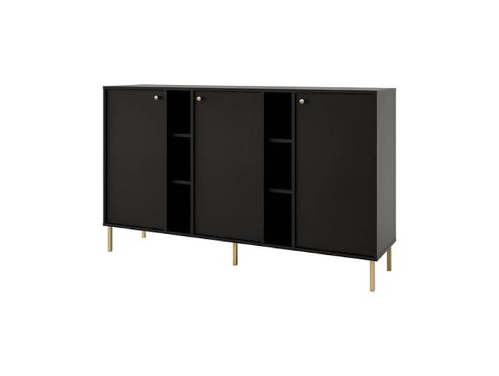 Margaret Hadas24 Kommode TIVARO 157cm mit 3 Türen, mit geraden goldene Füßen, schwarz, japonische Style, modernes Design