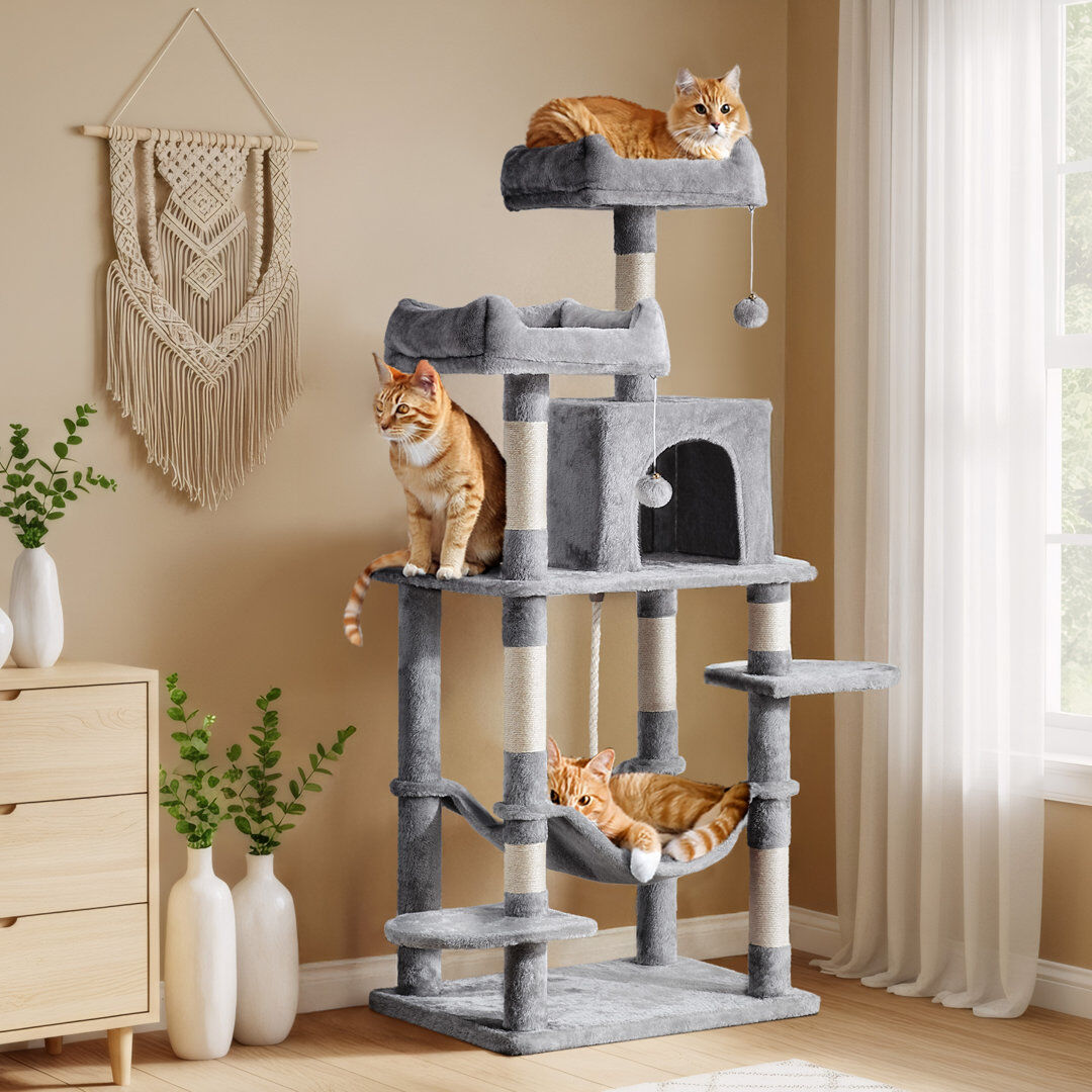 Yaheetech Multilevel 150cm Cat Tree Light Grey 149cm H X 60cm W X 48.5cm D