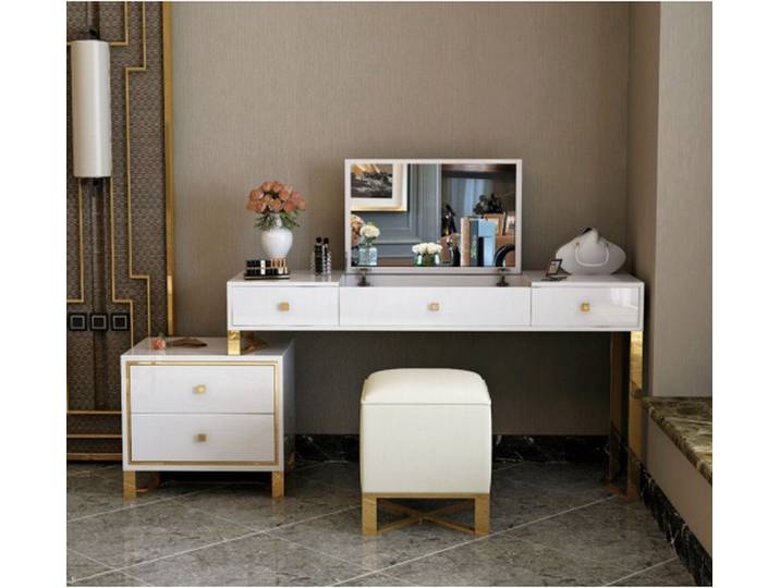 Xlmoebel Schminktisch Eleganter Schminktisch mit Spiegel und Hocker in modernem Design (Schminktisch mit Hocker, Schminktisch mit Hocker), Hergestellt in Europa