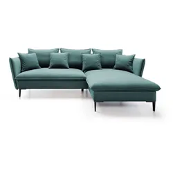 ECKSOFA SOLE Grün Plüsch-Stoff mit Schlaffunktion