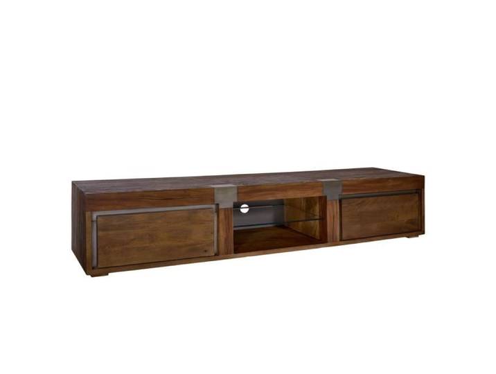 Meuble TV en bois d'acacia laqué AMSTERDAM N° 102 - MASSIVMOEBEL24 - Rectangulaire - Laqué - Beige
