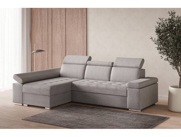 ROYAL24_MARKT Ecksofa - Toronto - mit Schlaffunktion & Bettkasten, Ecksofa 1 Teile, Delfin-Mechanismus, verstellbare Kopfstützen & Armlehnen, Bettkasten