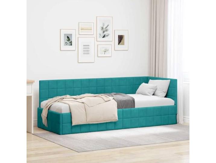 WDGJJFECNMUEHI Samt L Design platzsparend Eckbett Rahmen Türkis 80x200 cm Eckbettgestell mit Kopfteil Türkis 80x200 cm Samt L-Form Bettrahmen mit Lattenrost Schlafsofa Platzsparend Gästebett