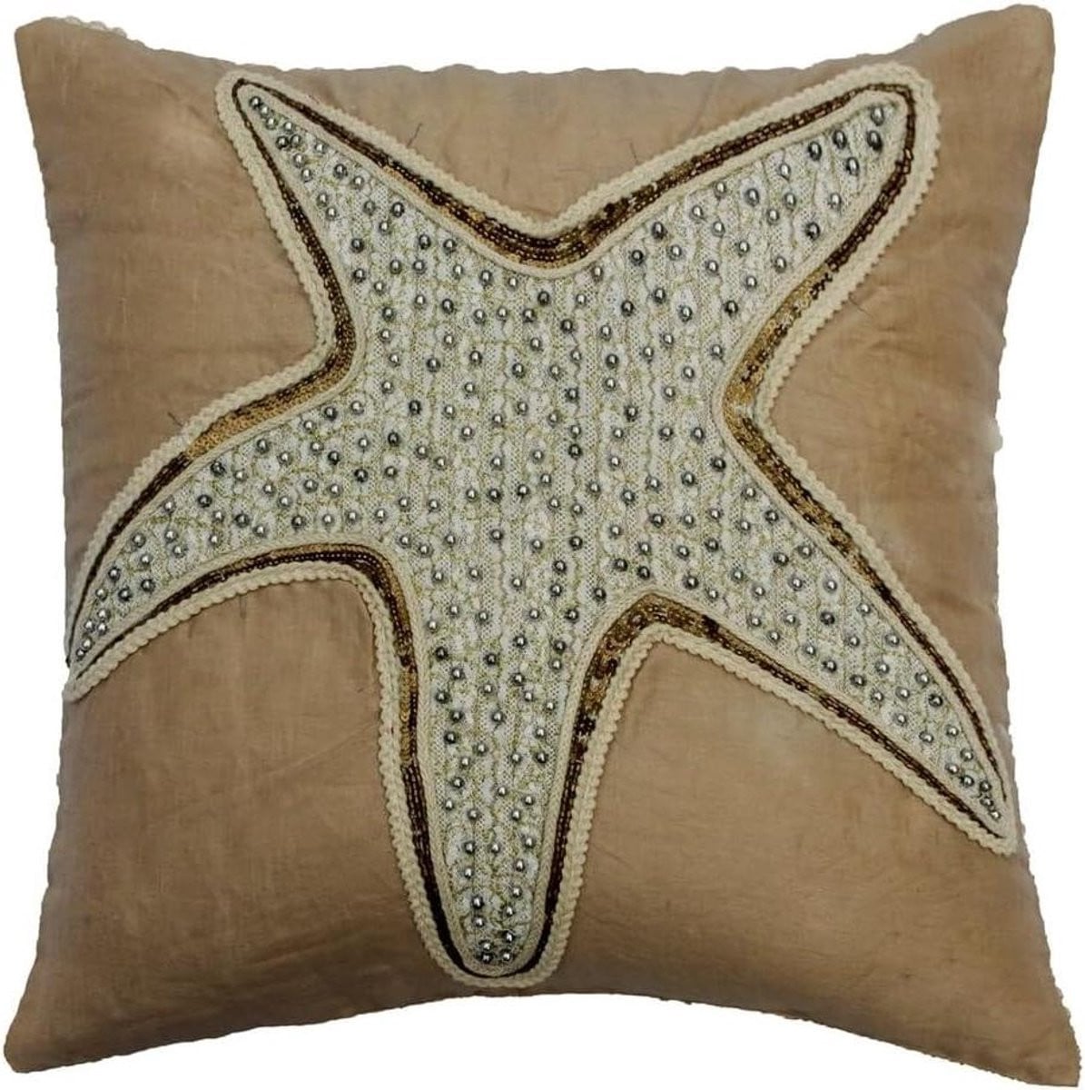 Handgemaakte linnen decoratieve kussenhoes in beige, 35 x 35 cm