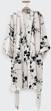 KIM + ONO Emi Short Floral Kimono Robe - Charmeuse - bone / one size