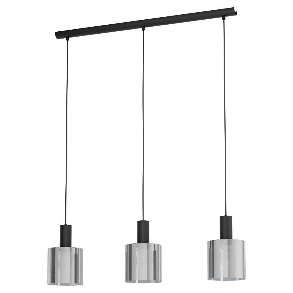 Eglo Gorosiba Smoke glazen hanglamp - 3-lichts - zwart met transparant smoke glas