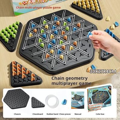 Perfect Picks Market Triggle Triangle Strategy Board Game Chain Triangle Chess Game With Rubber Bands For Family Game Night colorful