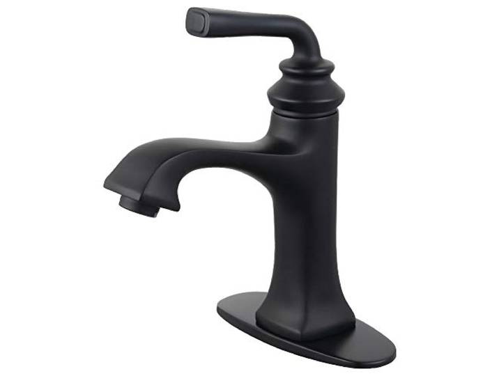 Kingston Messing LS4420RXL Restoration Einhebelarmatur mit Push-Up Ablaufgarnitur und Deckplatte, schwarz matt