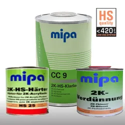 2L Set MIPA CC9 2K HS-Klarlack Lufttrocknung inkl. 0,5L Härter HS25 + 0,5L Verdünner V25 normal