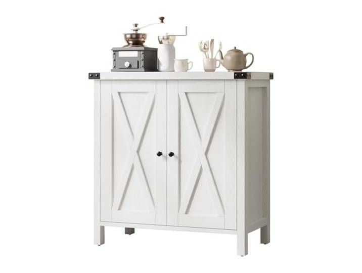 Virimolo Küchen Sideboard mit 2 Türen, 76 x 40 x 80 cm Küchenschrank Küchenschrank Sideboard Buffetschrank für Wohnzimmer, Esszimmer und Küche, x-Design, Verstellbar, Landhausstil, Weiß