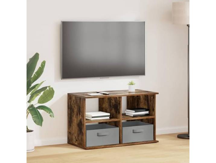 TV-Ständer mit Schubladen Geräucherte Eiche 79 x 40 x 48 cm Lowboard Holzwerkstoff, langlebig, eingelassene Griffe, Regalbretter, vielseitig, modernes Design, einfache Pflege, Aufbau