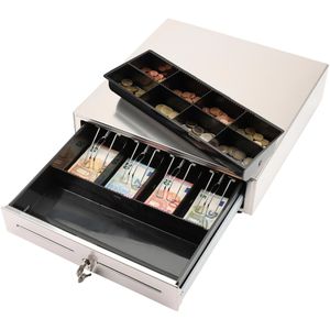 Olympia LD 410S Edelstahl Kassenschublade, 41,5 x 41 cm, 4 Schein- und 8 Münzfächer, elektrisch über RJ12