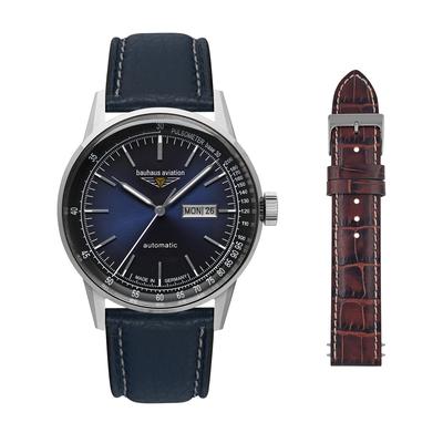 Automatikuhr BAUHAUS "G38 Automatic", blau (dunkelblau), Armbanduhren, Herren, Automatikuhr, Armbanduhr, Herrenuhr, Made in Germany, Mechanische Uhr, Lederarmband