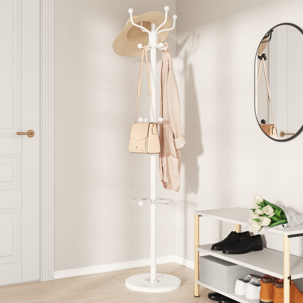 vidaXL Porte-manteau avec porte-parapluie blanc fer enduit de poudre