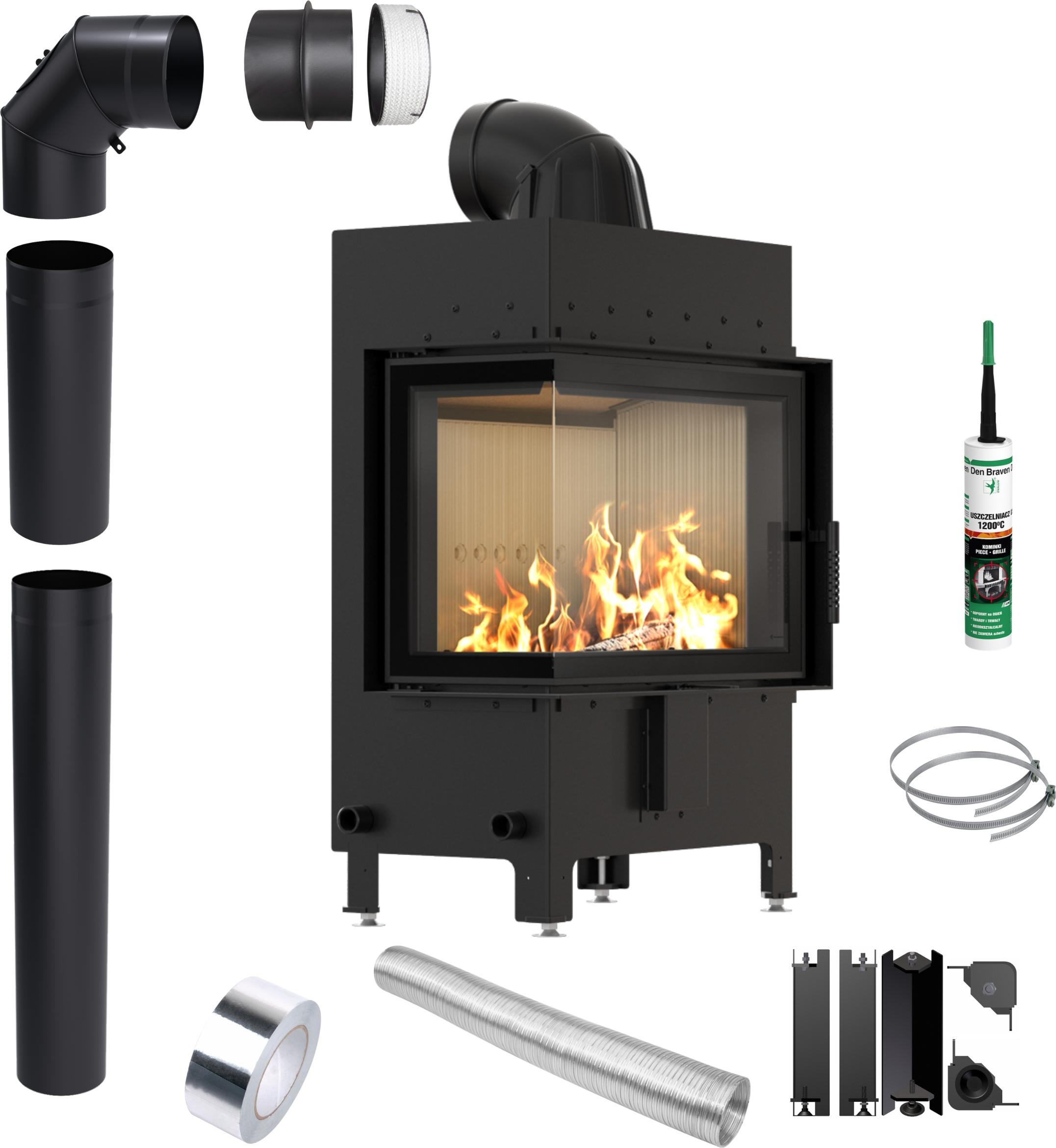 Kamineinsatz LUCY Links 12 kW Ø200 Ökodesign Set mit Schließung