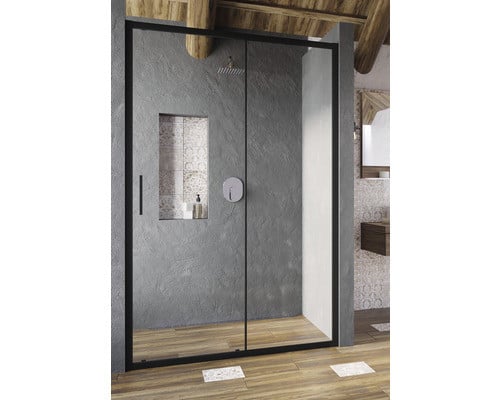 RAVAK Blix Slim Douchedeur voor nis met zwarte frame en helder glas, Breedte: 110 cm