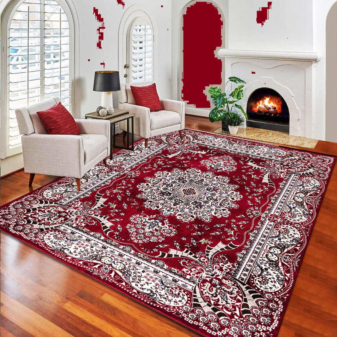 Latitude Vive Bleron Floral and Ikat Kilim Area Rug Red Rectangle 240 x 320cm