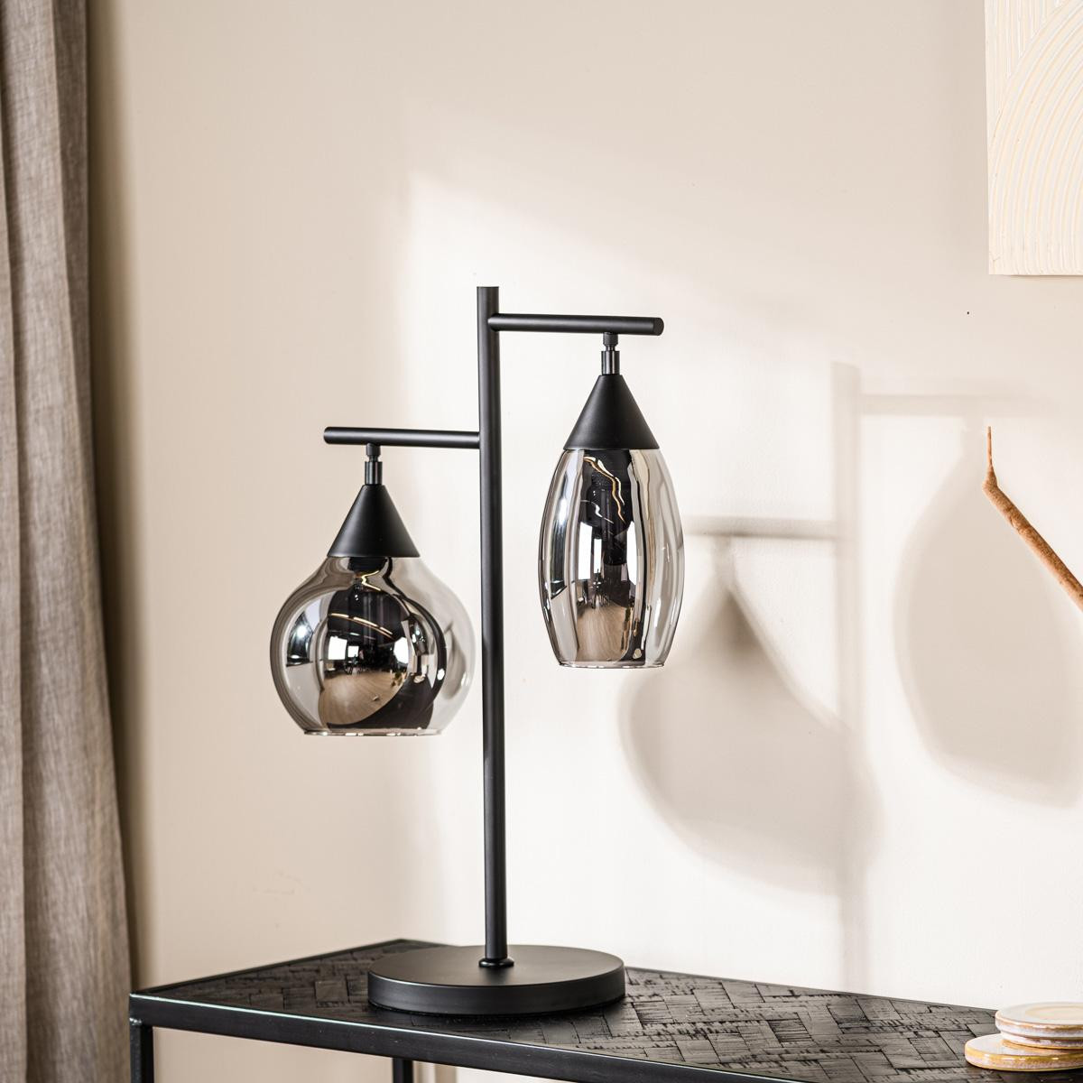 Tafellamp Pleun 2-Lichts Smoke Glas - Giga Meubel