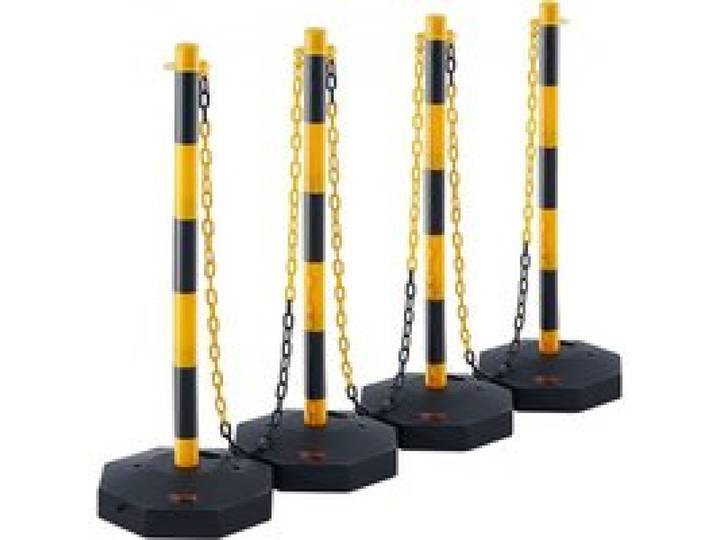 VEVOR Poteau de Signalisation 4PCs Poteau de Délimitation sur Socle Remplissable Hauteur Réglable Cône de Signalisation Longue Chaine 2,4 m pour Contrôle de Circulation Chantier Parking Jaune et Noir