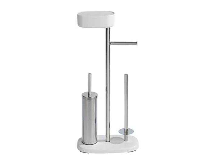 WENKO Stand WC-Garnitur mit Box Mod. Rivazza, Toilettenpapier-Halter mit Ablage, WC-Bürstenhalter, Ersatzrollenhalter, Edelstahl