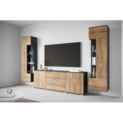 Wohnwand OTTO HOME "KENIA", grau (matera anthrazit, kastanie breslau), B:270cm H:161cm T:34cm, Holzwerkstoff, Kastenmöbel-Sets, Wohnwand, Vitrinen mit Eckverglasung, hängend und stehend montierbar