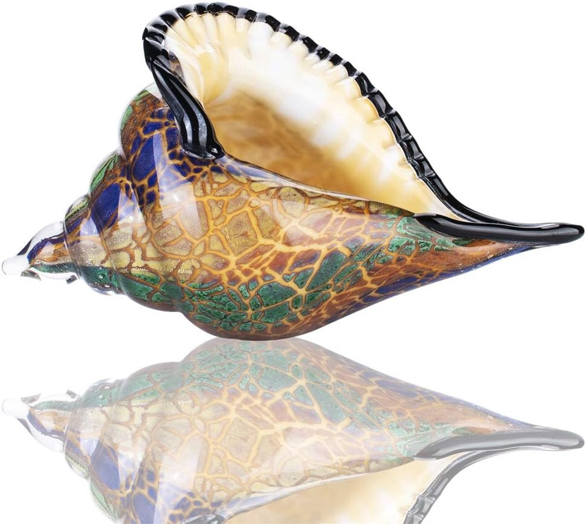Handgeblazen glazen schelp beeldje - Transparant - H 21 cm x B 13 cm