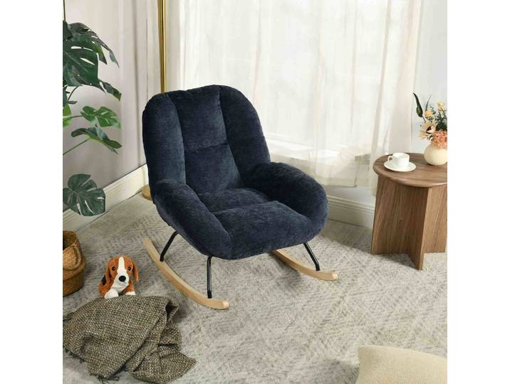 Fauteuil à bascule scandinave en chenille avec rembourrage bleu