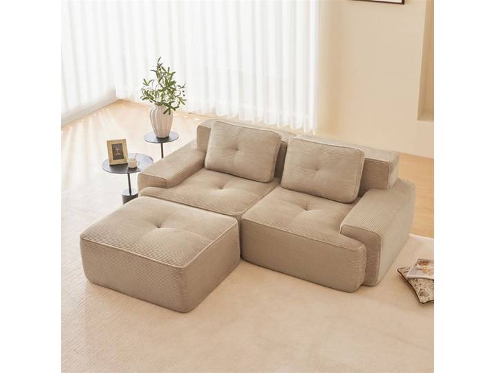 DRIPEX Canapé Cloud 2 places modulable en L canapé d'angle moderne en velours côtelé avec ottoman pour salon Beige 204*177*69cm