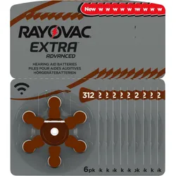 60x Rayovac Hörgerätebatterie 312 Zinc Air Extra Advanced 10x 6 Blister