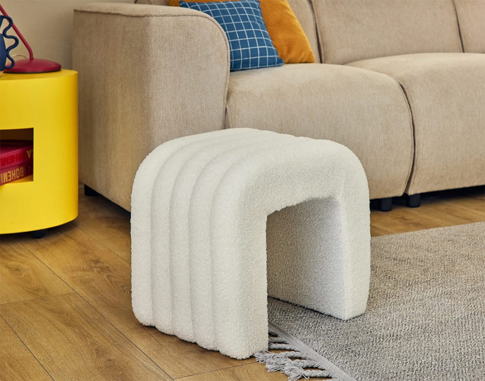 Best Mobilier Pouf en tissu bouclette blanc Blanc 41x37x35cm