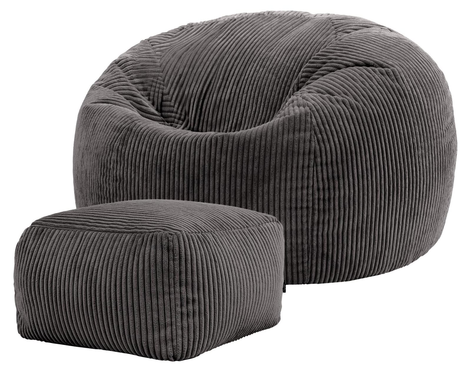Icon Beanbags Kingston comfortabele soft body zitkussen en hocker met corduroy bekleding, grijs