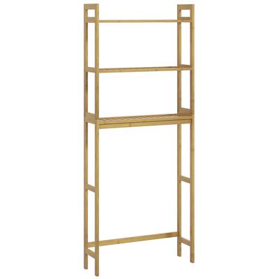 STILVORA Toilettenregal Bambus Natur 68x20x165 cm 3 Ebenen Standregal über Toilette mit Kippschutz, platzsparender Bad Organizer, offene Ablagen