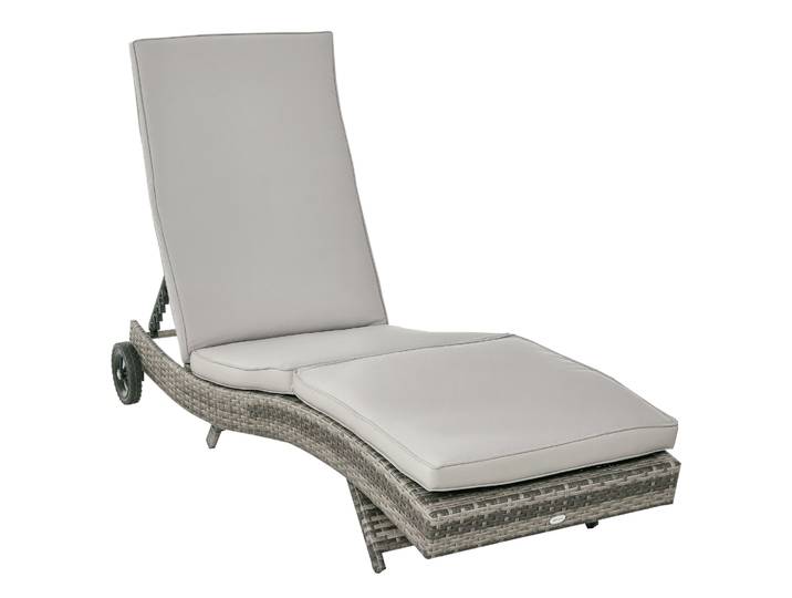 Outsunny Outsunny Bain de soleil transat - dossier inclinable 5 positions roulettes - matelas déhoussable inclus - résine