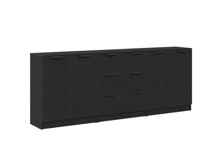 Foknhdi Sideboard 3er Set Schwarz Eichen-Optik 180x30x70 cm Kommode Drei flexible Kommoden aus Holzwerkstoff schaffen Ordnung im Wohnzimmer, Schlafzimmer oder Essbereich mit viel Stauraum.