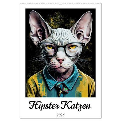 Hipster Katzen (Wandkalender 2026 DIN A2 hoch), CALVENDO Monatskalender