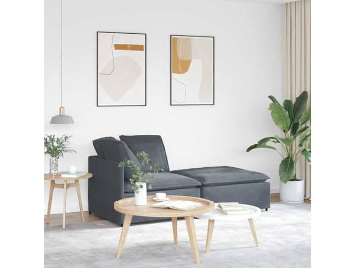 HKQWPBF Modulares Sofa mit Fußhocker Samt Dunkelgrau 2 Teile Metallrahmen Modulares Design, Metallrahmen, Textilene-Sitzflächen, Schaumstofffüllung, flexibel anpassbar
