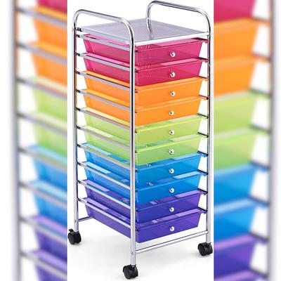COSTWAY Rollcontainer Rollwagen mit Schubladen, Badrollwagen mit 10 stapelbaren Schubladen, Metallgestell, Transparent
