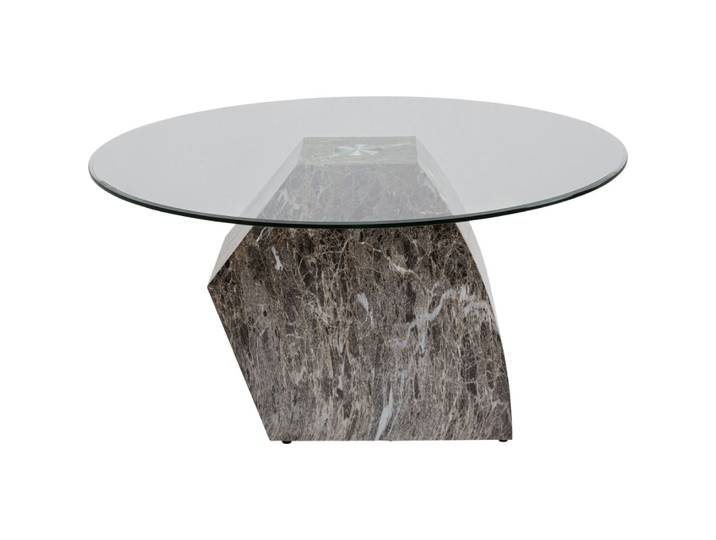 Table basse imitation roche en acier et verre